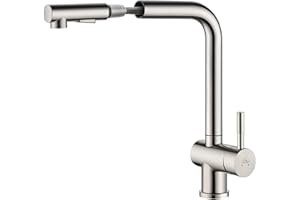 Auralum Rubinetto Lavello Cucina, Rubinetto Cucina con Doccetta Estraibile, Miscelatore Cucina Girevole a 360°, Rubinetti Cucina 2 Bocchette d'acqua