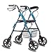 Produktbild Rollator aus Edelstahl Blaufarben Walker klappbar Rollwagen 4 Räder Leichtgewichtrollator mit Sitzfläche und Korb