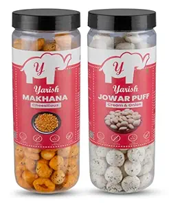 Yarish Roasted Makhana (CHEESILIOUS) & Jowar Puff (Cream & Onion) - Party Pack for Kids | Pack of 2 [75 gm*2] | Healthy Snack | Immunity Booster