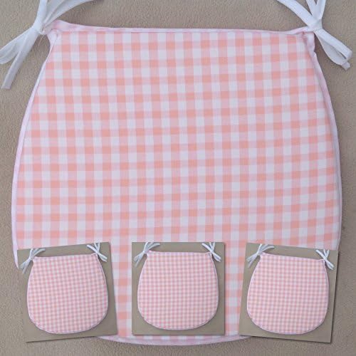 SET OF 4 PASTEL PINK GINGHAM PRINT TIE ON CHAIR SEAT PADS (Approx.14"x14")