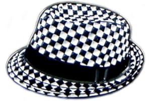 GBJUK Ska Hat Trilby 2 Tone Chequerboard Enamel Pin Lapel Badge with Butterfly Clasp Back
