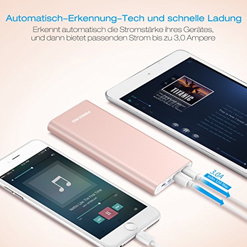 Poweradd 20000mAh Powerbank Externer Akku mit Micro USB und Lightning Eingang, 2 AusgÃ¤nge bietet jeden Anschluss Max. 3,0 Ampere Ladestrom fÃ¼r iPhone und Android Smartphones