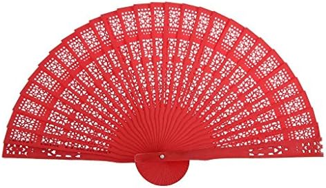 Veroda Vintage Wood Hollow Carved Hand Fan Foldable Fan - Green (red)