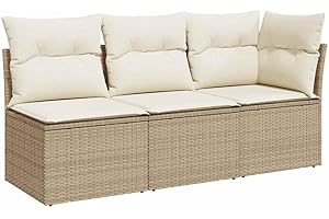 vidaXL Gartensofa mit Kissen 3-Sitzer, Sofa mit Staufach unter Sitzfläche, Terrassensofa mit abnehmbarem waschbarem Bezug, Gartenmöbel Terrassenmöbel, Beige Poly Rattan
