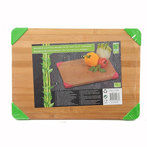 Schneidebrett Bambus 34 x 24 cm antibakteriell mit Rutschstopper | Aufschnittplatte Käseplatte (grün) (rot)