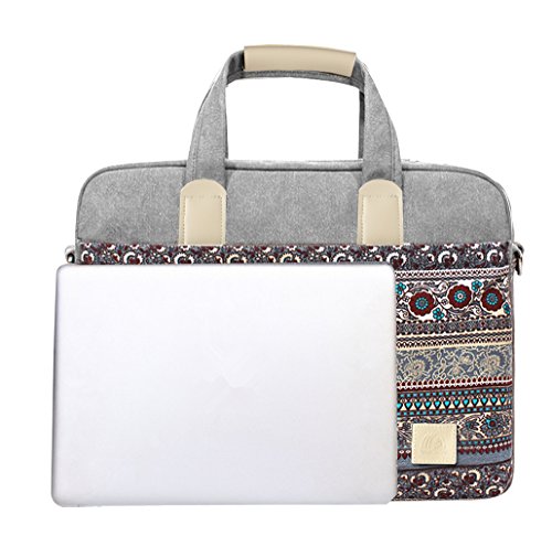 MojiDecor Bohème Stil Canvas Hülle Aktentasche Sleeve Tasche Laptoptasche für 38,1-39,6 cm (15-15,6 Zoll) Laptop / Notebook Computer / MacBook / MacBook Pro / MacBook Air (Grau) - 3