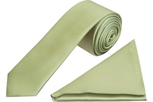 TIES R US Plain Sage Green Satin Skinny Boys Tie and Pocket Square Set