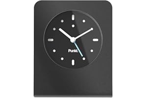 Punkt. AC02 Design Alarm Clock with Alarm Function, Aluminium body, Glass Frame, Design by Jasper Morrison, Made in Japan - Black & Light Blue