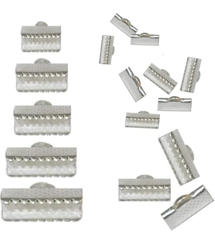 eMagTech 30 Stück 10 x 15 mm Silber Band Crimp Enden Messing Crimp Anschluss Schnalle Crimp-Ende Verschluss Crimp-Klemme Ende Schnallen Endspitze für Gürtel Band Spitze Hut Armband