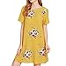 Produktbild Sommerkleid Damen Rovinci Sommer Retro Partykleid Blumen Gerade Kurzarm Strandkleid Frauen Elegant Minikleid Blusenkleid Täglich Kleider Boho Elegant Abendkleid Partykleid Schwingenkleid (M, Gelb)