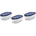 SignoraWare Modular Oval BPA Free Plastic Multipurpose Container | Airtight | Stackable | Kitchen & Pantry Storage | for Grain, Spice, Dal, Coffee, Tea, Cereal etc ( 500ml | Set/3 | ModBlue )