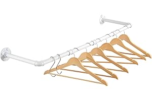 ITOOLFIRM Kleiderstange Wandmontage 100cm, Industrielle Rohre Metall Garderobenstange Wand für Kleiderbügel, Abnehmbar Kleidergestell Garderobe Stange Weiss für Flur, 25cm Abständer, 30kg Belastbar