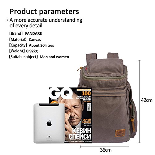 FANDARE Retro Laptop Notebook Geeignet für bis zu 16 Zoll Damen Herren Schulrucksack für die Schule Rucksack Wanderrucksack Daypack Leinwand - 6