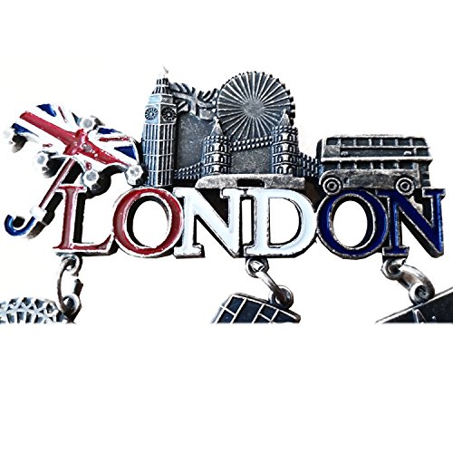London Word Everything Union Jack Umbrella Dangle Metal Magnet Bus, Big Ben, Tower Bridge, London Eye by My London Souvenirs - 2