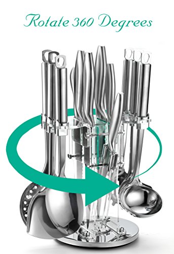 13 Stück Edelstahl Messer & Kochen Baustein gesetzt – mit Spatel, Löffel, Spaghetti Server, Suppe , Dessert Ladel Ladel, Skimmer, Koch, Brot, Carving, Utility, Schnitzel Messer, & Spitzer, Beste Küche Geschenk Idee. - 5