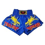 Kick Boxing Trunks Muay Thai MMA Satin Short Embroidery Blue, XXXL(183-192)