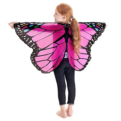Covermason-Beauté Papillon ailes Sensail Femmes Enfant Filles Ailes De Papillon Châle Foulards Dames Nymphe Pixie Poncho Costume Accessoire (3-13ans, Rose Rouge)