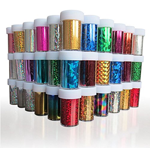 XICHEN® 24PCS Nail Art Stickers Tips Wraps Foil Transfer Adhesive Glitters Acrylic DIY Decoration 24 Colors 4CM*100CM