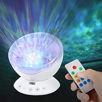 Abhsant Remote Control Multicolour Ocean Wave Projector Night Light Lamp with Built-in Music Player for Kids Adults Bedroom Living Room , Pack of 1