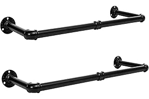 HOOBRO Riel para Ropa de Tubo Industrial Juego de 2, Riel para ropa de pared 80 cm, Carga hasta 40 kg, Montado en la Pared Riel para ropa, Barra Colgante Negra, por Vestidor, Lavadero EBK01BJ01