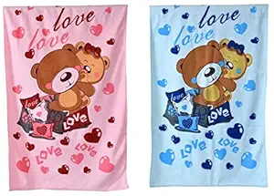 JB HOME Cartoon Printed Towels for Kids Babies Toddler Pack of 2 | Quick Drying and Absorbant Cotton Bath Towels | Soft Towel for Unisex Little Boys and Girls, 60 x 120 cm, Pink and Blue