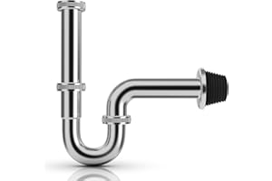 OMASI Universal Edelstahl Siphon für Waschbecken, Syphon Badezimmer Waschbecken 1/4'' x 32 mm, Abflussgarnitur passgenau, Röhrensiphon Geruchsverschluss, Sifon Waschbecken