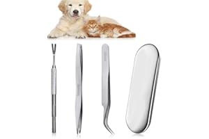 SUNWUUN 3PCS Tick Remover Tool Set, Stainless Steel Tick Remover for Dogs Cats Horses, Safe Tick Remover Kit for Pet Including 1 Double-sided Tweezer 1 Tick Hook 1 Tick Tweezer, Iron Box, Christmas Gift
