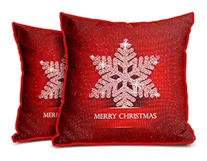 DreamVio Jute Exclusive Merry Christmas Decorative Throw/Pillow Covers, Cushion Covers for Gifting, Living Room, Bed Room, Sofa,Chairs Pack/Set of 2 (Multicolour, Size 16 x 16 Inches)