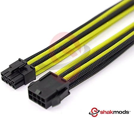 Shakmods 4+4 Pin ATX CPU Motherboard Sleeved Extension Cable 30cm + 2 Cable Combs (Yellow & Black)