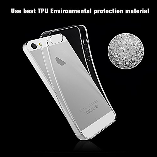 LIVHÃ’ | Case for iPhone 5 / 5S Ultra-thin Soft Gel TPU Case Cover with Transparent Clear for iPhone5/5S + Cleaning Cloth + Tempered Glass Screen Protector Film[Crystal Clear]