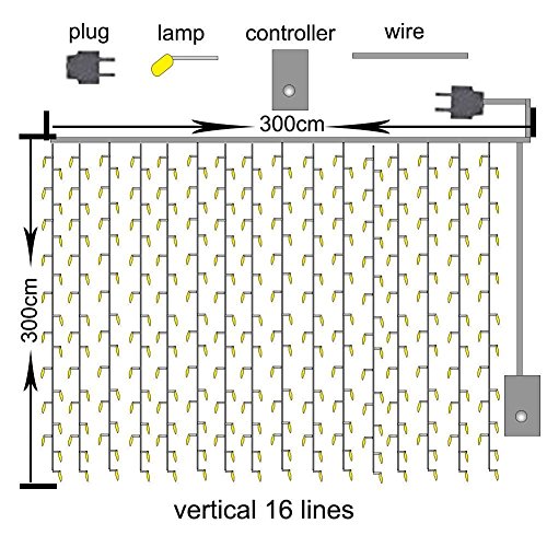 KNOW LED-Schnur-Lichter —– 300 LED-Innen-und Außen Vorhänge Eiszapfen Lichterketten Lichterketten in der Hochzeit Gartenhaus Schlafzimmer genutzt Weihnachtsbeleuchtung Dekoration 3 m * 3 m (warmes Weiß) - 8
