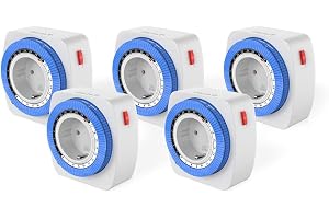 Garza - Pack 5 Analoga Mini Interiör Timers, Växla varje 15 minuter, Barnskydd, Vit och