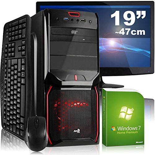 Leises Gaming PC-Komplettpaket AGANDO campo 4373x4 | AMD FX-4300 4x 3.8GHz | 8GB RAM | GeForce GT730 4GB | 1000GB HDD | DVD-RW | Gigabit-LAN | 7.1 Sound | Win7HP | 47cm (19") TFT | Tastatur | Maus | 36 Monate Garantie