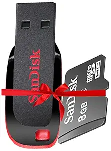 SanDisk K-024 SDSDQM-008G-B35/SDCZ50-016G 8GB Memory Card and 16GB Pen Drive Combo (Black, Red & Black)