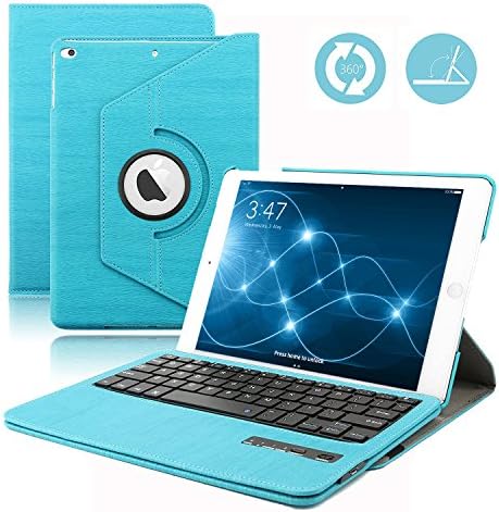 iPad Air 2 Keyboard Case,Dingrich New Luxury 360 Degree Rotating iPad Case + Magnetic Detachable Wireless Bluetooth Keyboard + Screen Protector + Stylus Pen Swivel Leather Protective Case Flip Cover for Apple iPad Air 2 Removable Keyboard Folio Stand Case Portfolio Cover Sleeve iPad Cases for Men Women Girl(Blue)