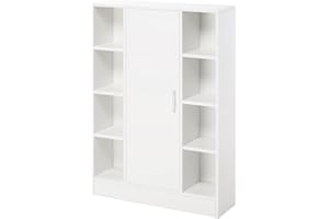 kleankin Armario de Suelo para Baño de Madera con 8 Compartimentos Abiertos y 1 Puerta con Estantes Ajustables Mueble Auxiliar Multiusos para Cocina Salón 71x22x100 cm Blanco