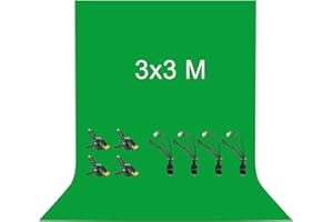 3 x 3M Toile de Fond Vert, Vevelux Green Screen avec 8 Clips Anti-Plis, 100% Polyester Fond Vert Pliable Lavable Durable pour Photographie, Vidéo, Camera, Photo, Prise de Vue Vidéo