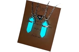 MINGCHENCN MIVY Bergkristall Kette,2 Stücke Blau Leuchtende Naturstein Hexagon Kristall Anhänger Halskette Magnetische Paar Herz Abstand Choker Energie Edelstein Schmuck Für Frauen Männer Geschenk