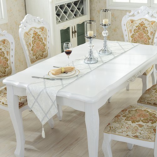 Famtasme Table Runner with Sparkling Silver Rhomboid Pattern Stylish Tea Table Runner 70.87 *11.02inch