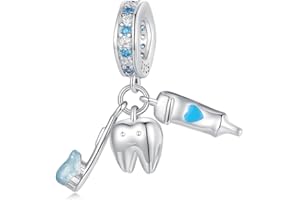 SHIYU Colgante de Charm de juego de tres cepillos de dientes de plata esterlina 925 para pulseras Pandora, cuenta de cepillo, regalo de joyería para mujeres y niñas.