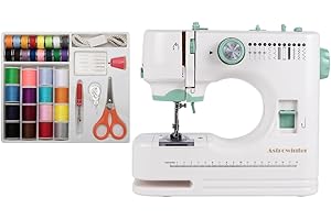 Mini Sewing Machine for Beginner by Astrowinter (Sewing Supplies set included) - Small Sewing Machines with Two Needle Types, Two Speeds, LED Sewing Light, Foot Pedal AW-073-UK-A6