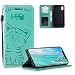 Produktbild HMTECH Galaxy A7 2018 A750 Hülle Prägung Nette reizende Lächeln-Katze Flip Stand Karten Slot PU Leder Brieftasche Schalen Ledercase Compatible with Samsung Galaxy A7 2018,Smile Cat Green
