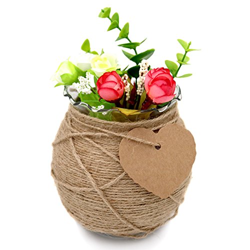 100 Stück 6 CM * 5.5 CM Shabby Chic Kraftpapier Etiketten Tags“Form des Herzens”Papieranhänger Hängeetiketten Anhängeetiketten mit Jute-Schnur 30 Meter (Braun) - 6