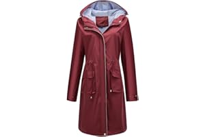 YUNCLOS Femme Manteau Imperméable Elégant Coupe-Vent à Capuche Long Veste de Pluie Slim Fit Couleur Unie