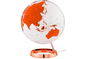 Tecnodidattica – Mappemonde Light&Colour Hot Tangerine | lumineux, pivotant, avec cartographie Politique actualisée | Luminaire de design | Diamètre 30 cm | Textes en anglais