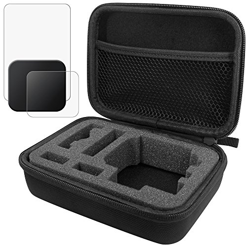 Funda Protectora para GoPro Hero 5 6 con Protectores de Pantalla y Objetivo y Tapa de Lente, FineGood 1 Funda de Transporte con 2 Piezas de Vidrio Templado y 1 Cubierta de Lente de Plástico para Hero5
