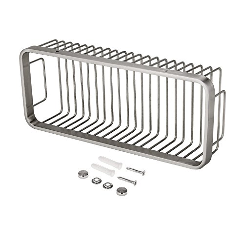 HOMEIDEA Extrem Fest & rostfrei rechteckig Badewanne und Dusche Regal Korb, Wand montiert Badezimmer Bad Caddy/Aufbewahrung mit 5 Handtuchhalter Haken Kleiderbügel, gebürstet, SUS304 Edelstahl, Edelstahl, Silber, A-Rectangular - 7