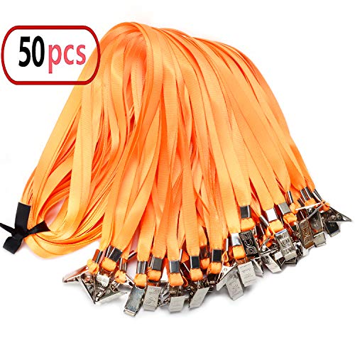50 cordons plats en nylon avec attaches clip, 80 cm, pour cartes d'identification ou badges 50 Orange