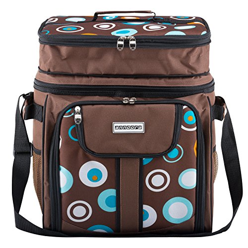 anndora Picknicktasche braun mit blauen Kreisen Tragetasche + Zubehör 29-teilig - 3