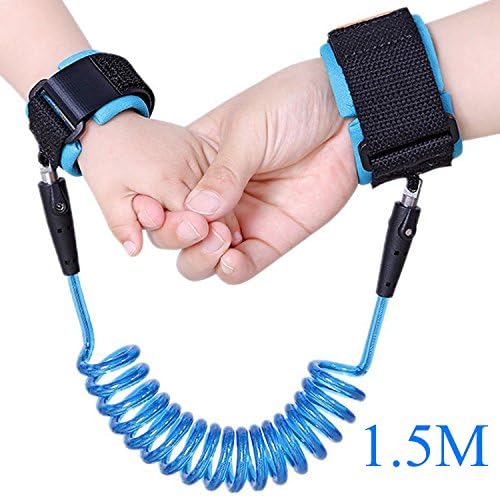 Runtenic Anti-lost Wrist Child Link 1.5m Anti Lost Safety Walking Baby Kids Safty with 360° Breathable Velcro Hand Belt Strap Children Toddler Harness, Travelling Helper Walk Harness (1.5M, Blue)